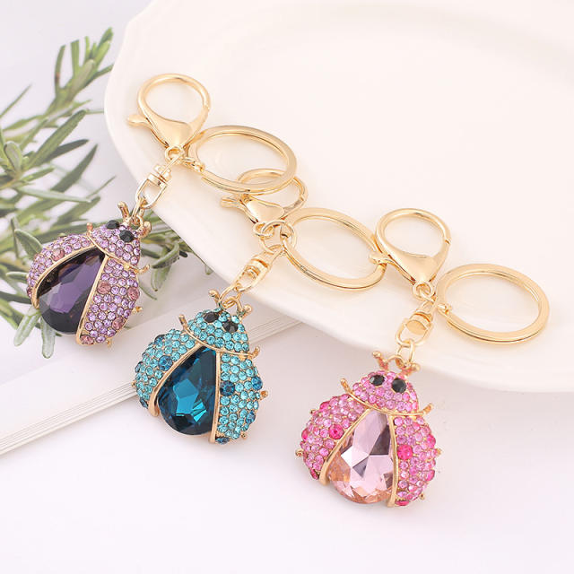 Colorful crystal ladybug hot sale alloy keychain