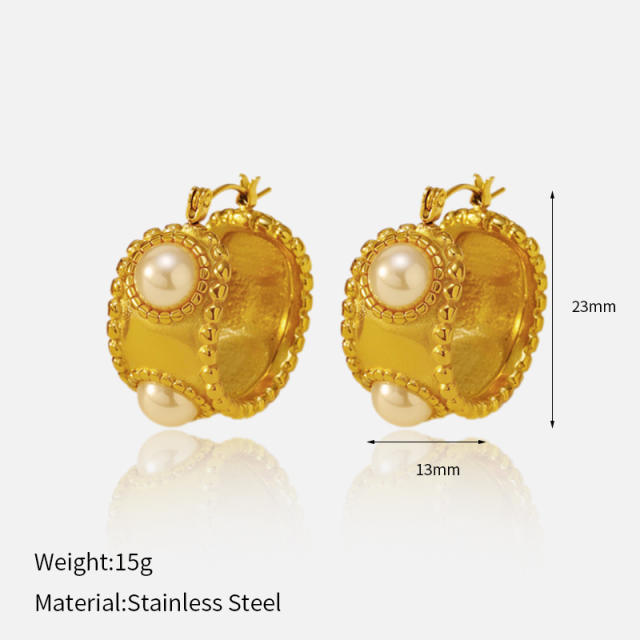 Easy match pearl bead spiral hoop earrings stainless steel earrings