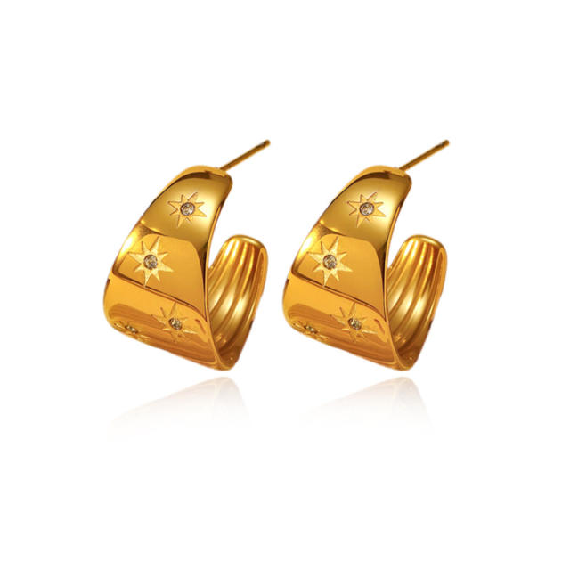 Chunky 925 needle gold color stainless steel earrings huggie earrings