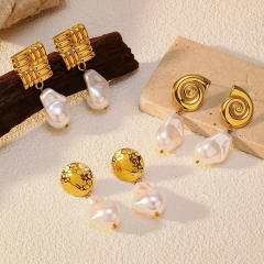 18KG imitation pearl drop earrings stainless steel earrings