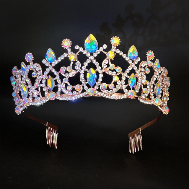 Luxury colorful crystal alloy wedding hair crown