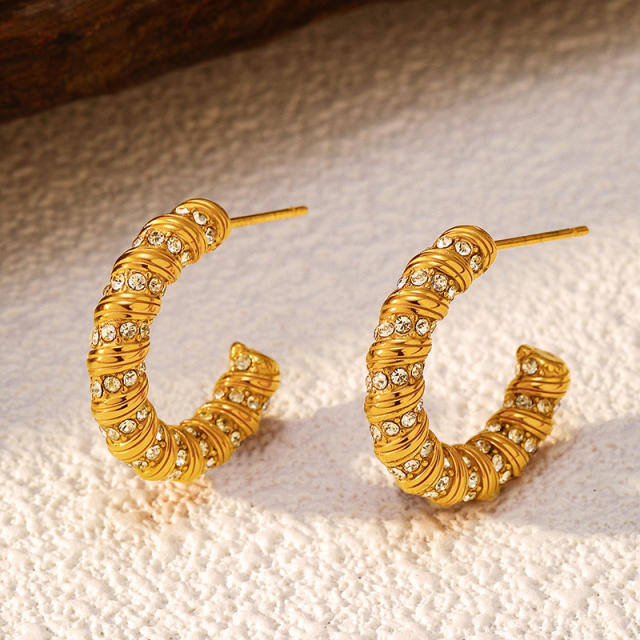 Easy match pearl bead spiral hoop earrings stainless steel earrings