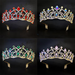 Luxury colorful crystal alloy wedding hair crown