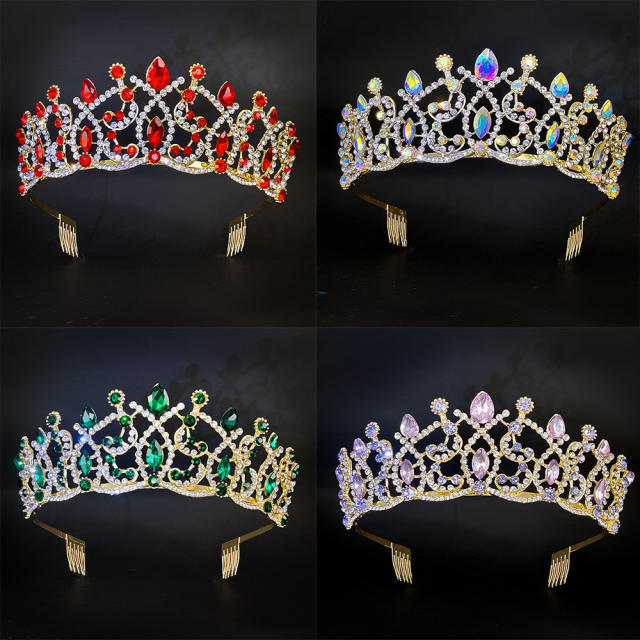 Luxury colorful crystal alloy wedding hair crown