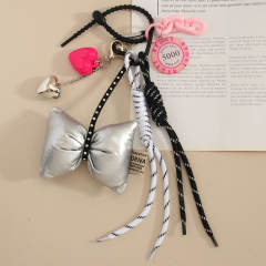 New Ins Style Bow Love Leather Braided Rope Chip Hanging Ornament keychain