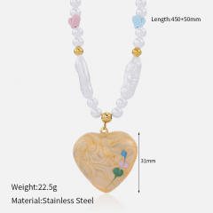 Summer beach trend pearl bead chain enamel starfish pendant necklace stainless steel necklace