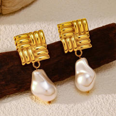18KG imitation pearl drop earrings stainless steel earrings