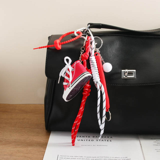 Mini Multicolor Canvas Shoes Golf Sports Wind Braided Rope Bag Pendant Keychain