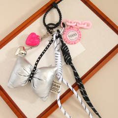 New Ins Style Bow Love Leather Braided Rope Chip Hanging Ornament keychain