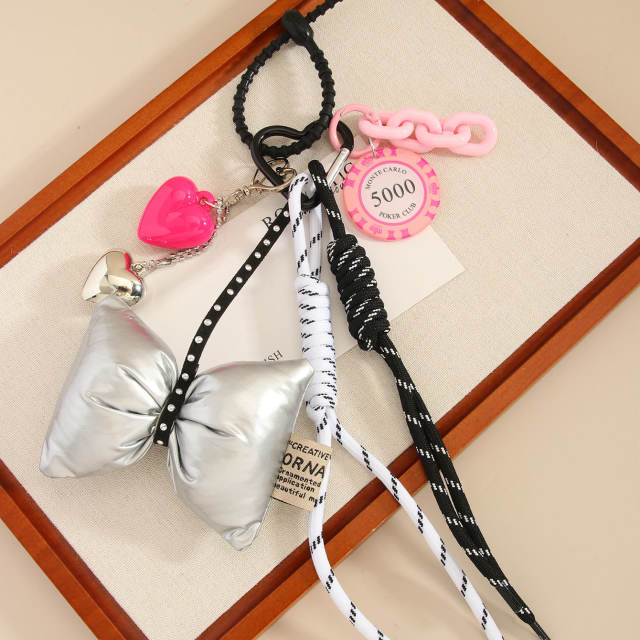 New Ins Style Bow Love Leather Braided Rope Chip Hanging Ornament keychain
