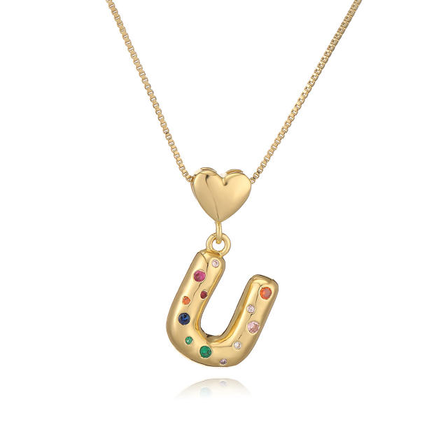 Hot copper plated 18K gold set zircon 26 English letter initial pendant necklace
