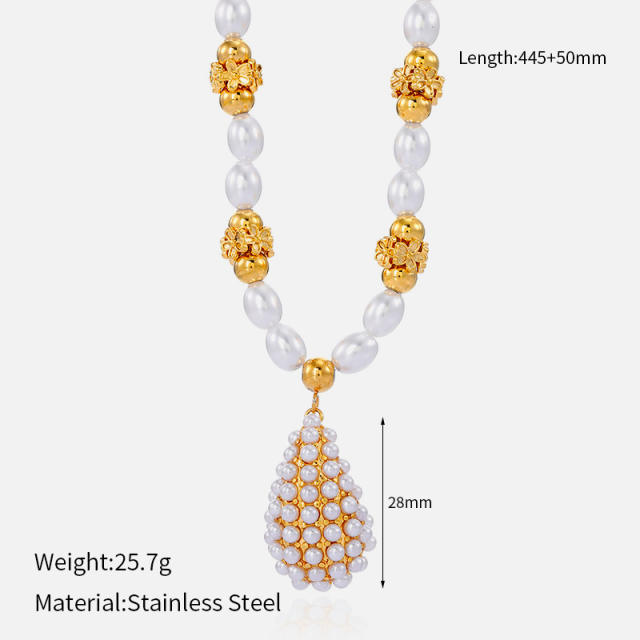 Summer beach trend pearl bead chain enamel starfish pendant necklace stainless steel necklace