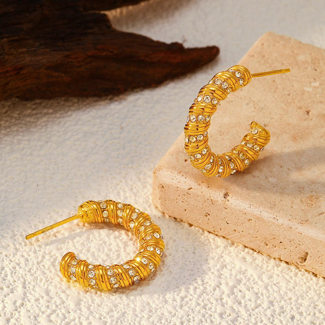 Easy match pearl bead spiral hoop earrings stainless steel earrings