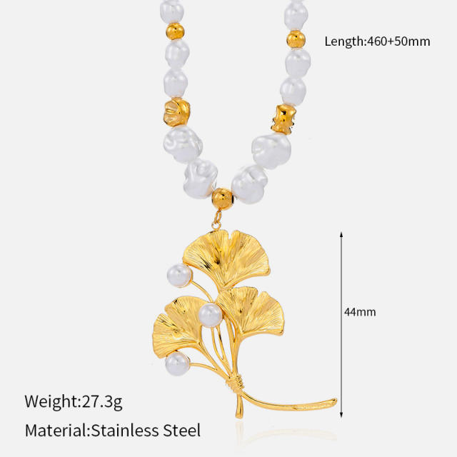 Summer beach trend pearl bead chain enamel starfish pendant necklace stainless steel necklace