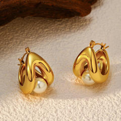 Chunky 925 needle gold color stainless steel earrings huggie earrings