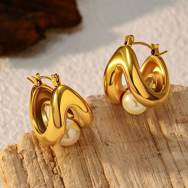 Chunky 925 needle gold color stainless steel earrings huggie earrings