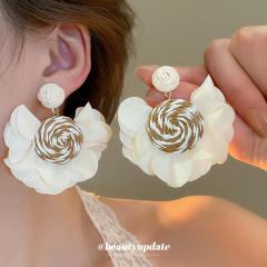 Silver Needle Rafi Grass Fabric Chiffon Petal Earrings