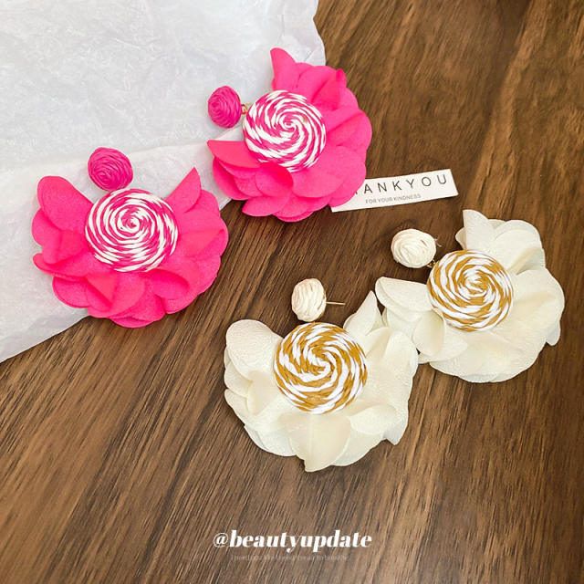 Silver Needle Rafi Grass Fabric Chiffon Petal Earrings