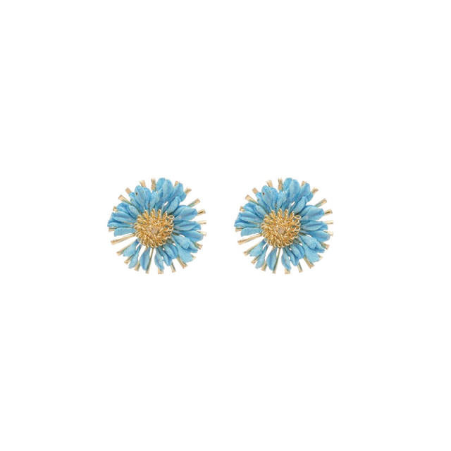 Silver needle raffia daisy flower earrings seaside holiday earrings