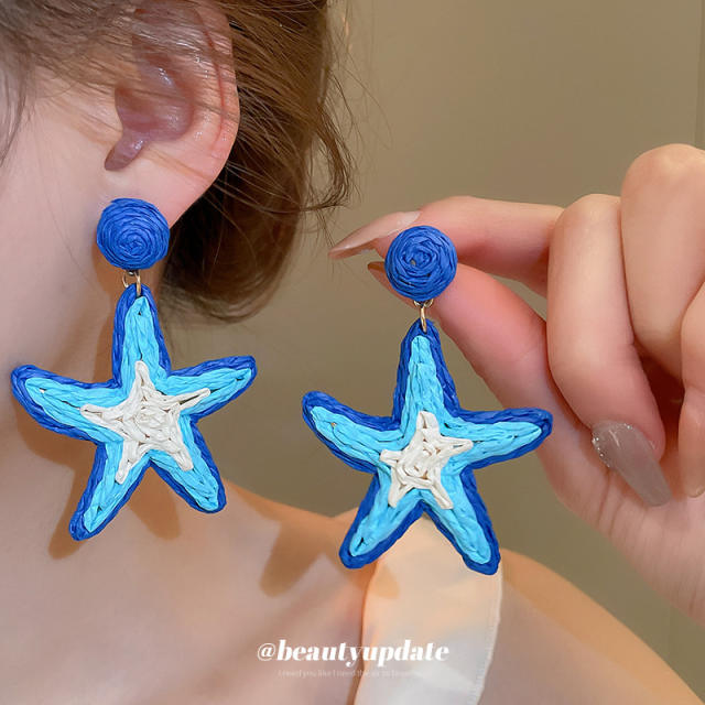Rafi Grass Woven Starfish Earrings seaside ocean earrings