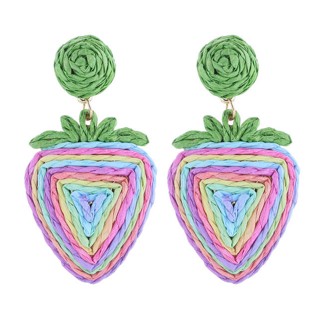 Bohemian Style Handmade Woven Strawberry Fruit Earrings Beach Holiday earrings