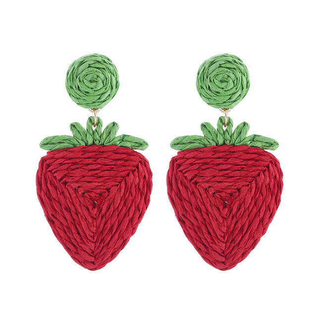 Bohemian Style Handmade Woven Strawberry Fruit Earrings Beach Holiday earrings