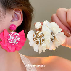 Silver Needle Rafi Grass Fabric Chiffon Petal Earrings