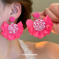 Silver Needle Rafi Grass Fabric Chiffon Petal Earrings