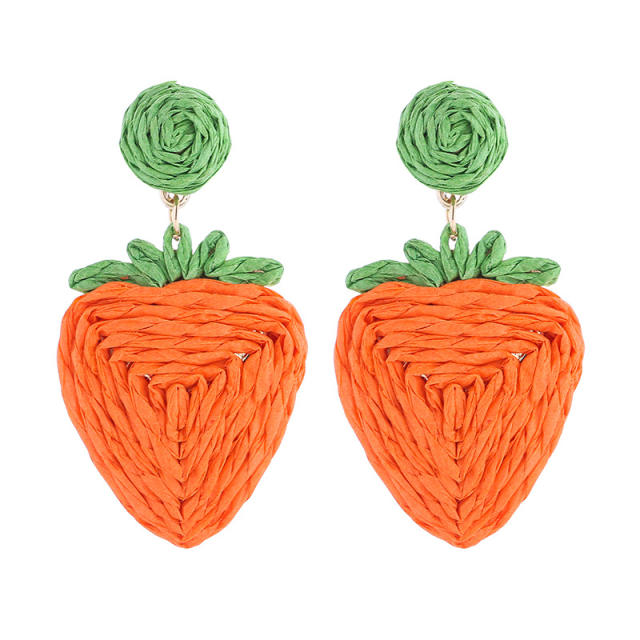Bohemian Style Handmade Woven Strawberry Fruit Earrings Beach Holiday earrings