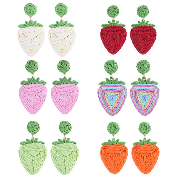 Bohemian Style Handmade Woven Strawberry Fruit Earrings Beach Holiday earrings
