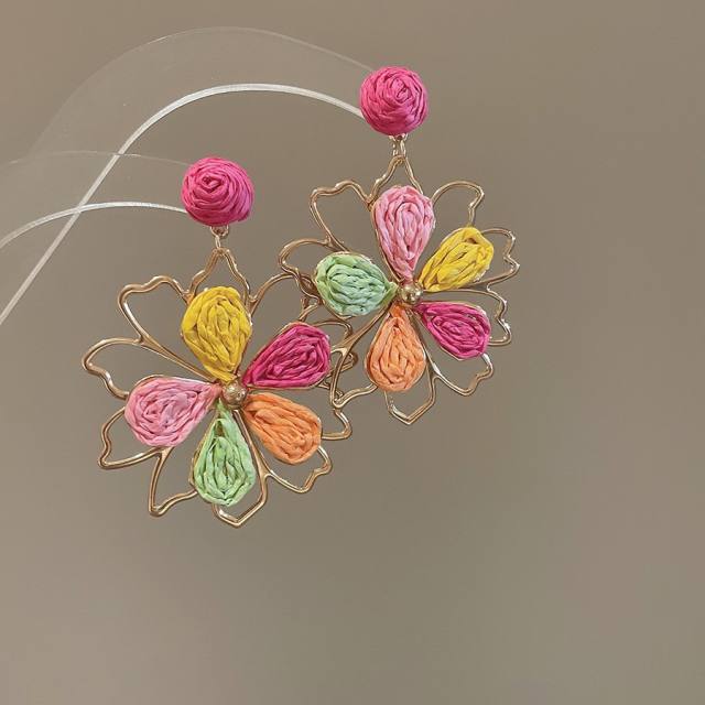 925 needle super fairy raffia flower earrings holiday earrings
