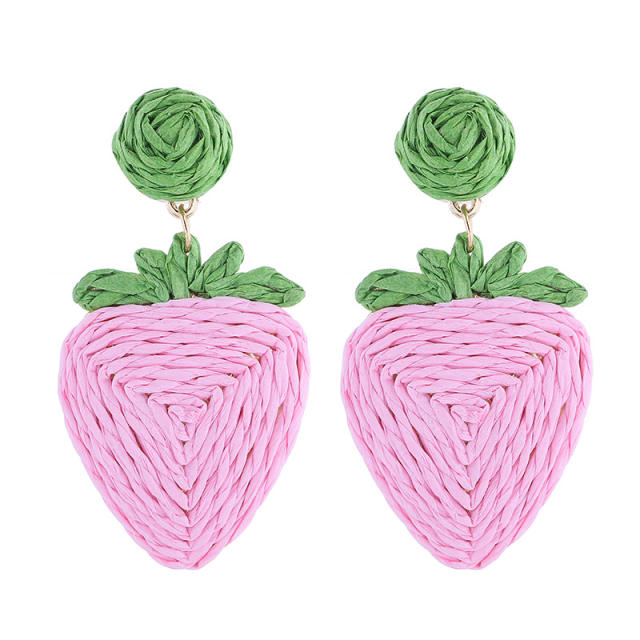 Bohemian Style Handmade Woven Strawberry Fruit Earrings Beach Holiday earrings
