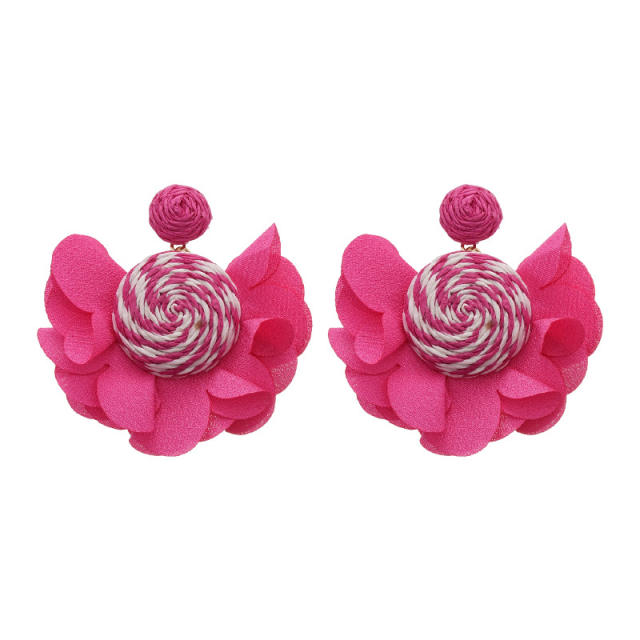 Silver Needle Rafi Grass Fabric Chiffon Petal Earrings