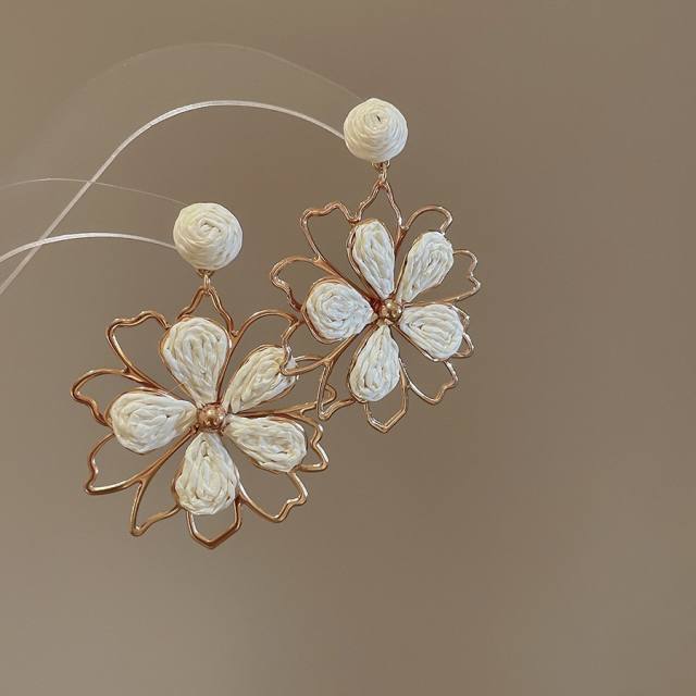 925 needle super fairy raffia flower earrings holiday earrings