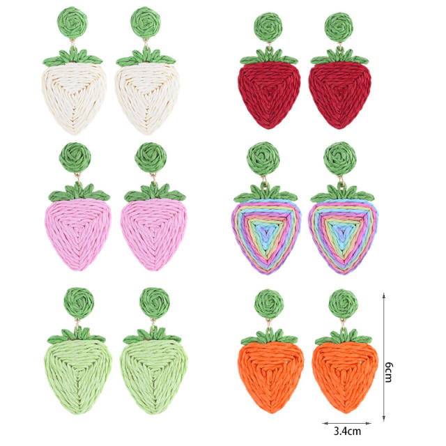 Bohemian Style Handmade Woven Strawberry Fruit Earrings Beach Holiday earrings