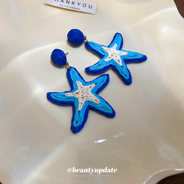 Rafi Grass Woven Starfish Earrings seaside ocean earrings