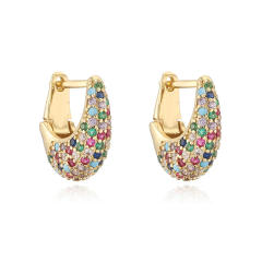 Luxury full diamond U shape copper huggie earrings