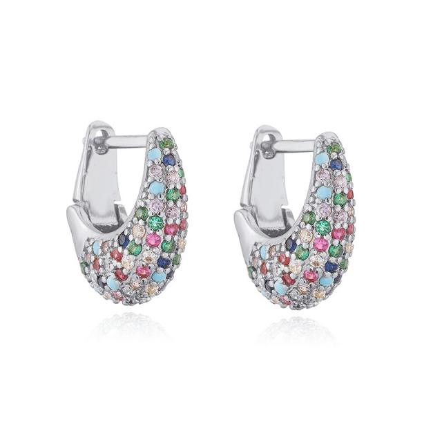 Luxury full diamond U shape copper huggie earrings