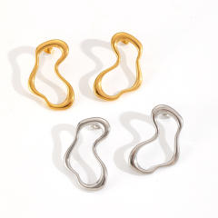 18KG geometric circle hollow stainless steel earrings