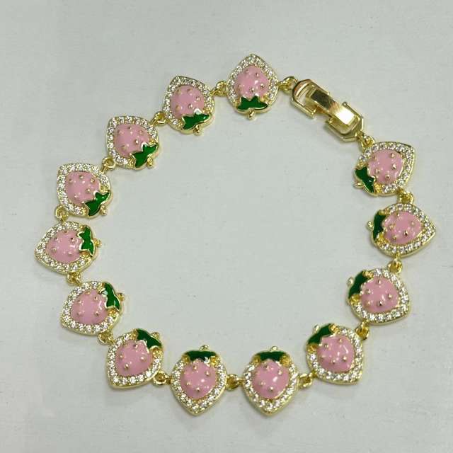 Sweet diamond strawberry copper bracelet