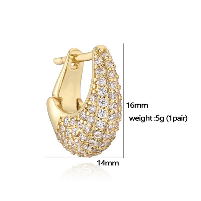 Luxury full diamond U shape copper huggie earrings