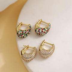 Luxury full diamond U shape copper huggie earrings