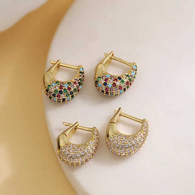 Luxury full diamond U shape copper huggie earrings