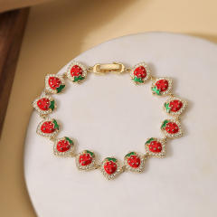 Sweet diamond strawberry copper bracelet