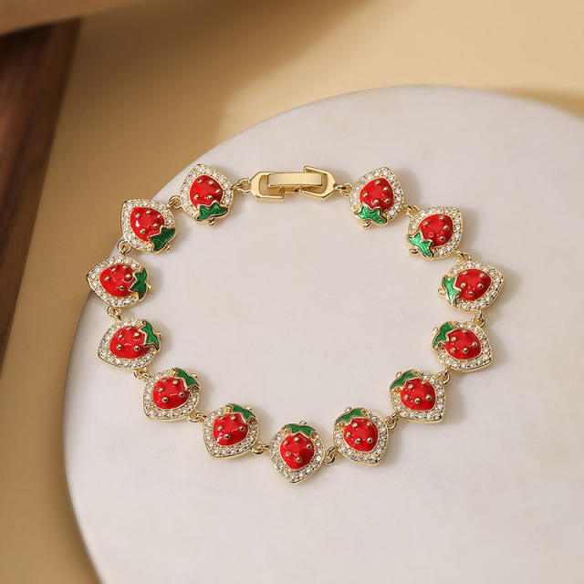 Sweet diamond strawberry copper bracelet