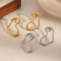 18KG geometric circle hollow stainless steel earrings