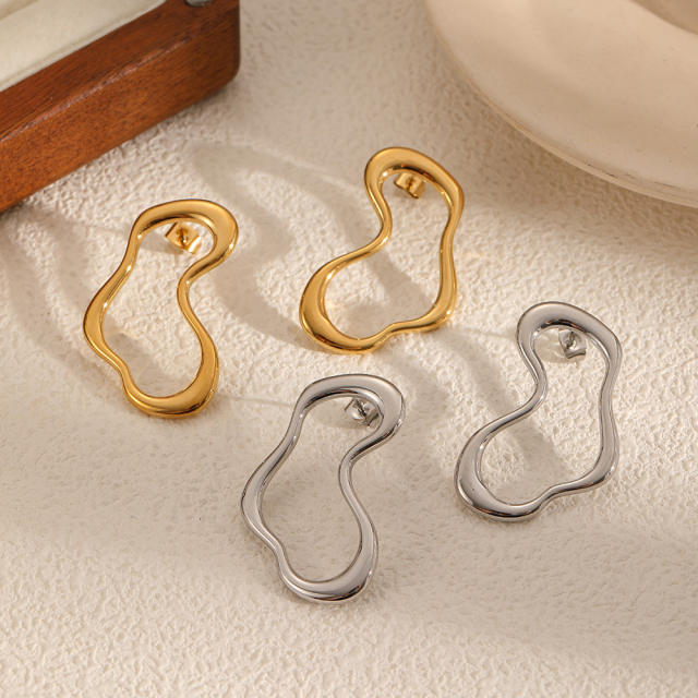 18KG geometric circle hollow stainless steel earrings