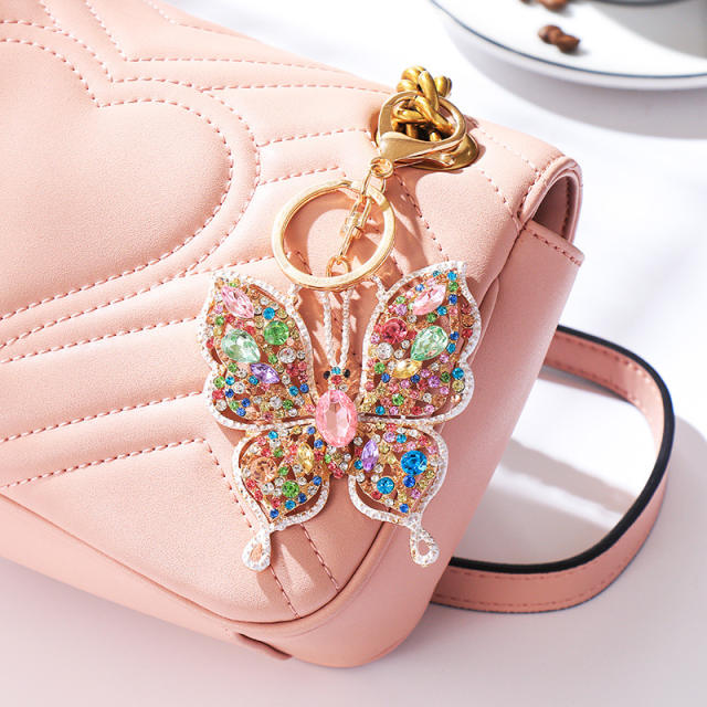 Color diamond keychain pendant butterfly creative wholesale key chain