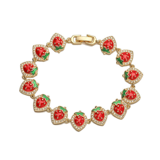 Sweet diamond strawberry copper bracelet