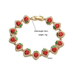 Sweet diamond strawberry copper bracelet
